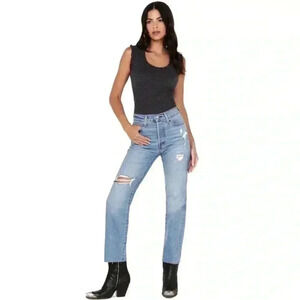 NWT Levi’s Wedgie Straight Leg Jeans High Rise Button Fly Distress Raw Hem Sz 25